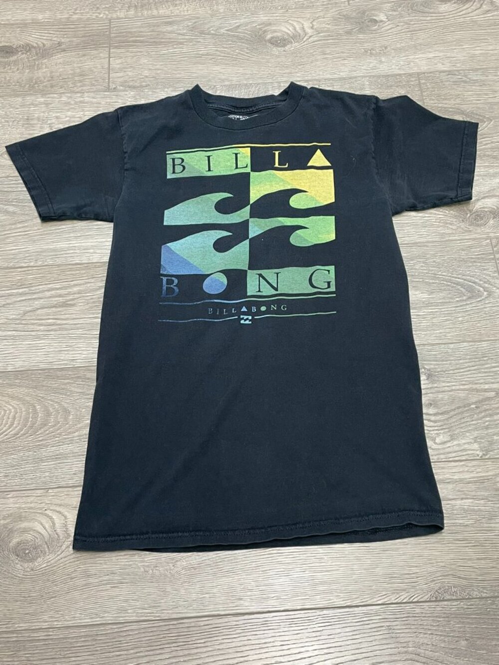 Billabong Wave Graphic Tee Shirt Black Crewneck Short Sleeve Cotton Small